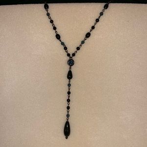 Blue & black crystal and glass bead drop necklace
